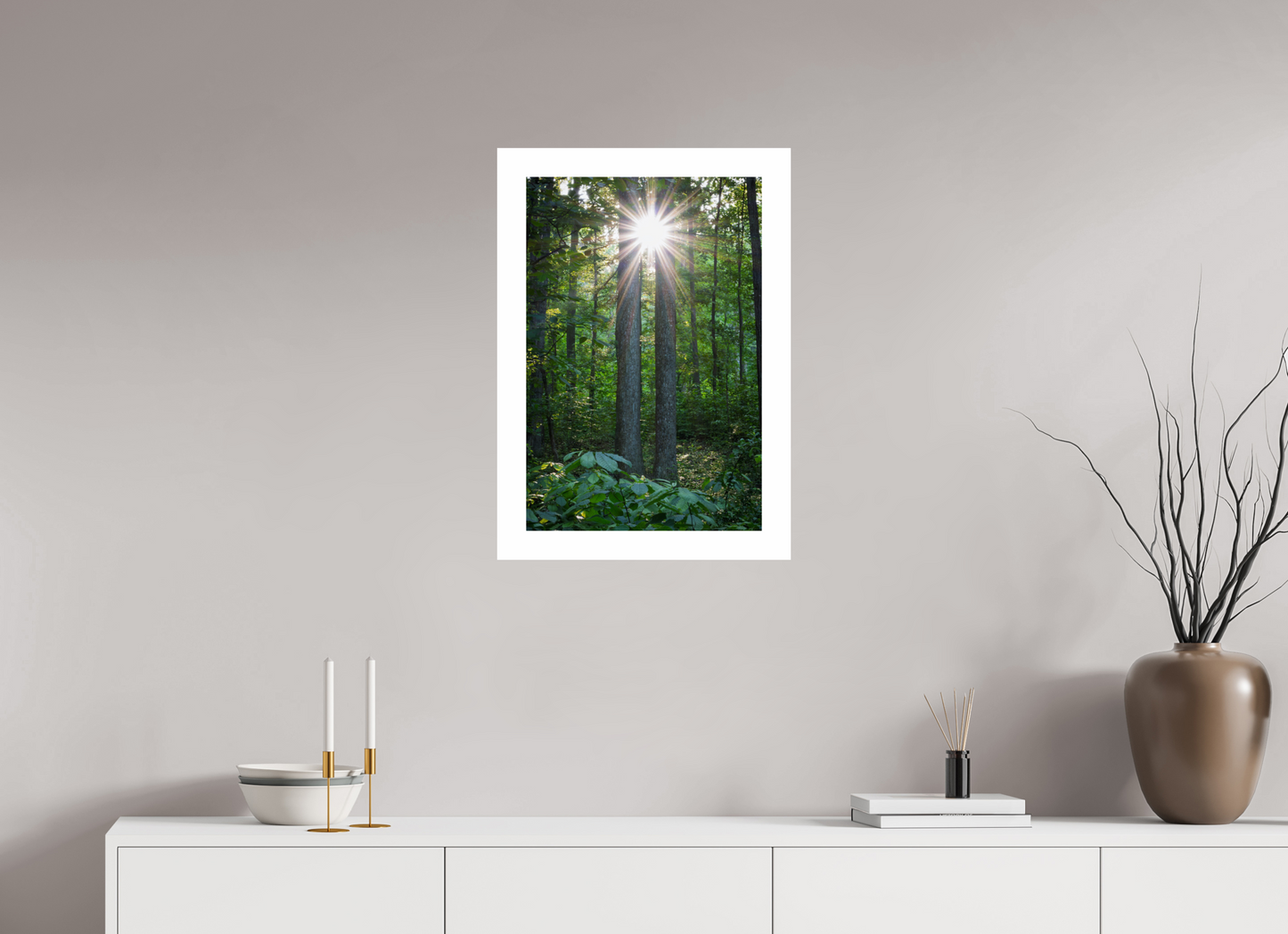 16 x 24″, Hahnemühle Photo Rag Baryta, 2 in. white border. (Print Only) Twin Trees Sunburst 01